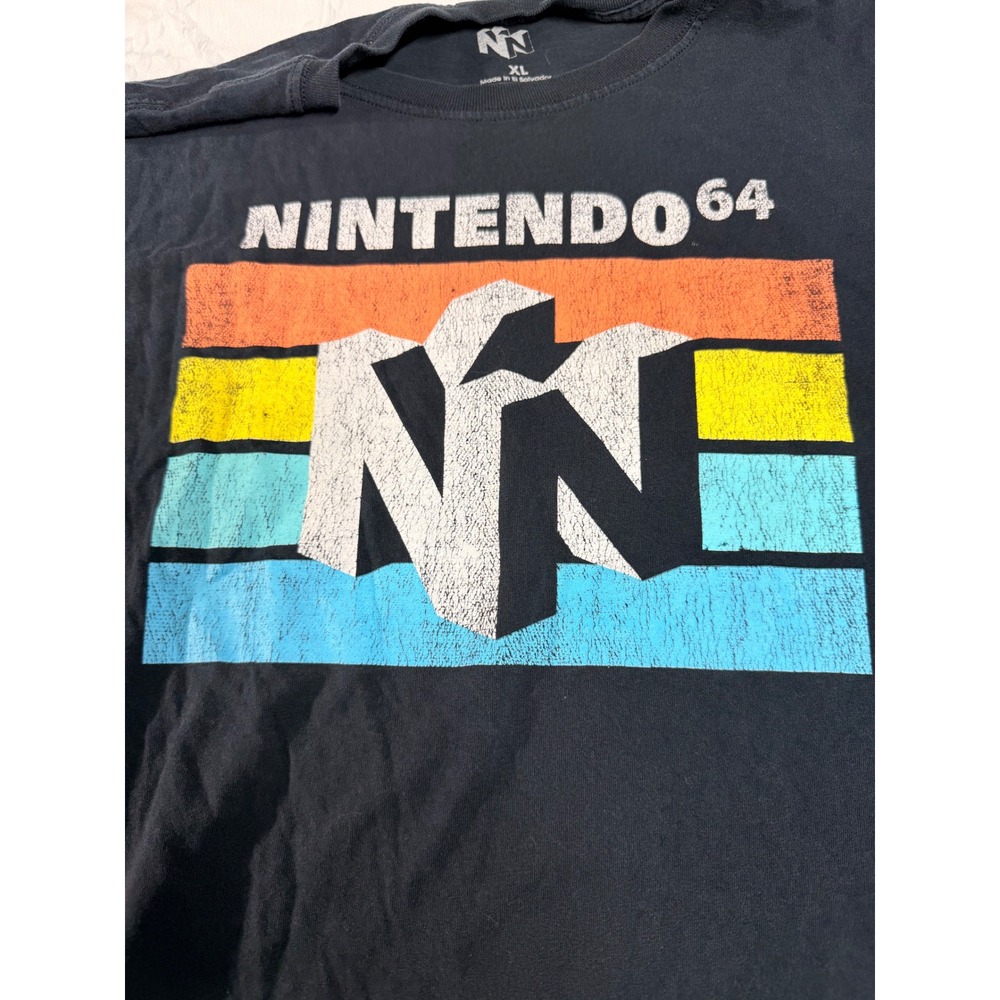 Nintendo 64 Retro Logo Graphic T-Shirt Mens XL Black Rainbow N64 Gaming Tee